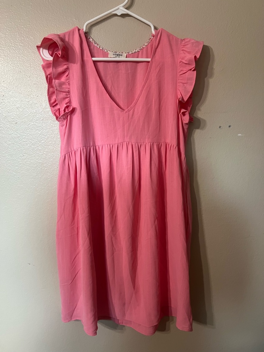 Umgee Coral Pink Ruffle Sleeve Babydoll Dress